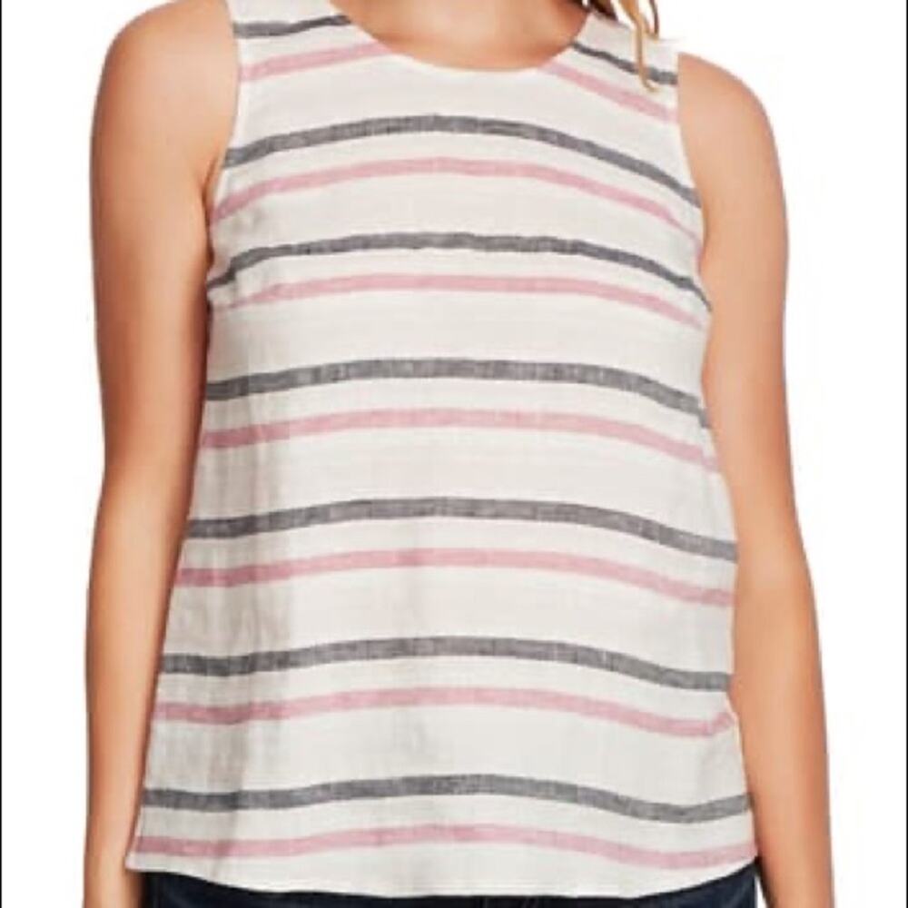 Vince Camuto Canyon Stripe 100% Linen Tank White Size M Coastal Sustainable NWT